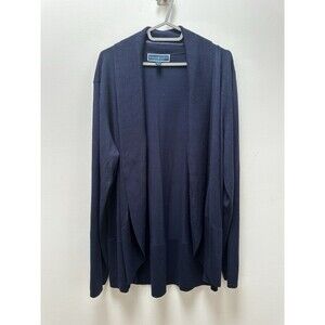 Karen Scott Womens Size L Shawl-Collar Curved-Hem Cardigan Sweater Navy Blue